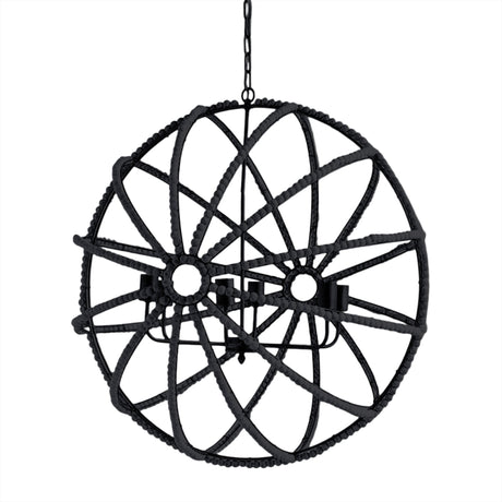 Ava II Black Metal and Wooden Bead Six Bulb Chandelier by Mercana at Eve Furniture