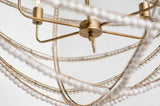 Ava White Gold Metal and White Wood Beaded Six Bulb Chandelier by Mercana at Eve Furniture