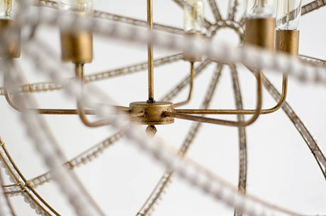 Ava White Gold Metal and White Wood Beaded Six Bulb Chandelier by Mercana at Eve Furniture