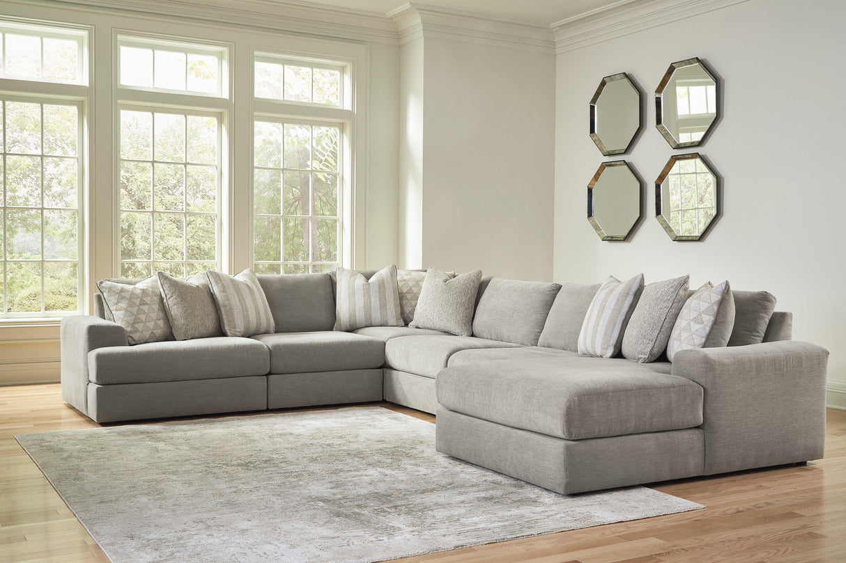 Avaliyah Ash 6-Piece Right Arm Facing (RAF) Chaise Sectional by Ashley at Eve Furniture