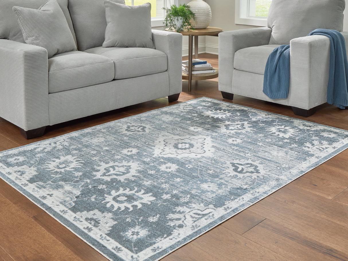 Avanworths Blue/Gray/Ivory Washable Large Rug by ASHLEY FURNITURE at Eve Furniture