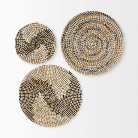 Avel Light Brown Seagrass W/Dark Brown String Round Wall Hanging Plate by Mercana at Eve Furniture
