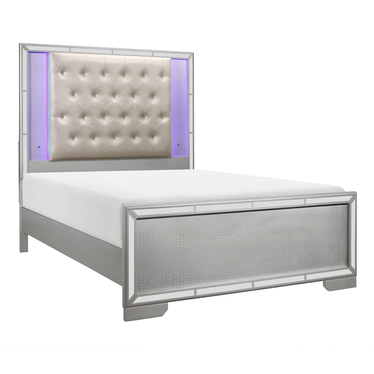 Aveline Silver Queen LED Upholstered Panel Bed by Homelegance at Eve Furniture