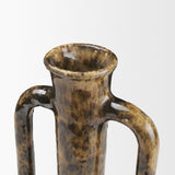 Aven Mottled Brown Glazed Ceramic Tall Neck Decorative Vase w/ Handles by Mercana at Eve Furniture