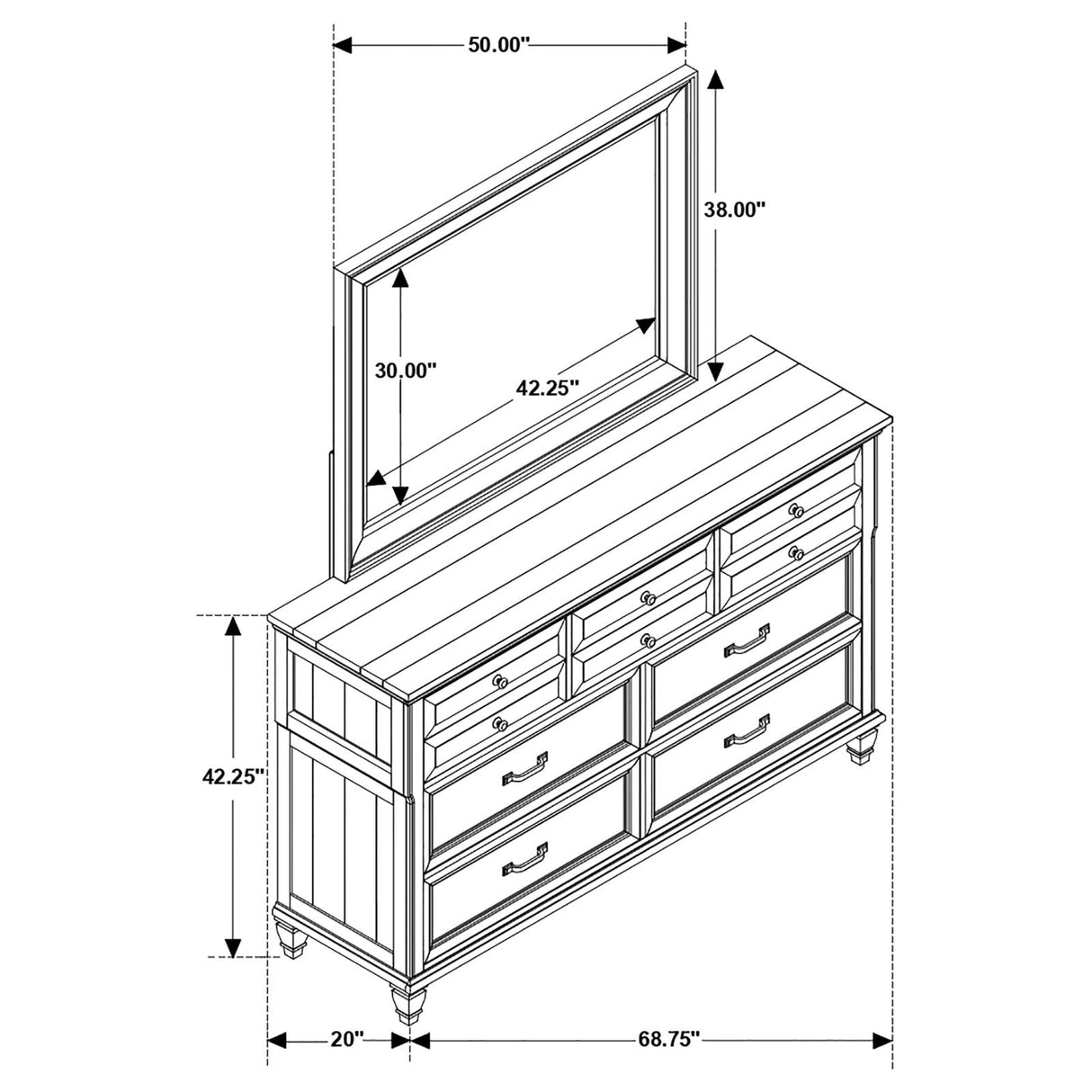 Avenue 8-drawer Dresser with Mirror Weathered Burnished Brown