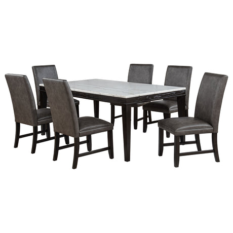 Averill Dark Grey and Coffee Bean 7-piece White Marble Top Dining Set by Coaster at Eve Furniture