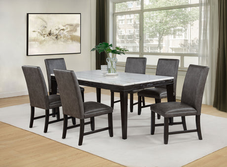 Averill Dark Grey and Coffee Bean 7-piece White Marble Top Dining Set by Coaster at Eve Furniture
