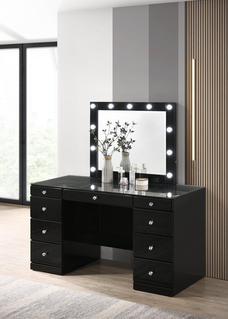 Avery Black Makeup Vanity Set with Lighted Mirror by Crown Mark at Eve Furniture
