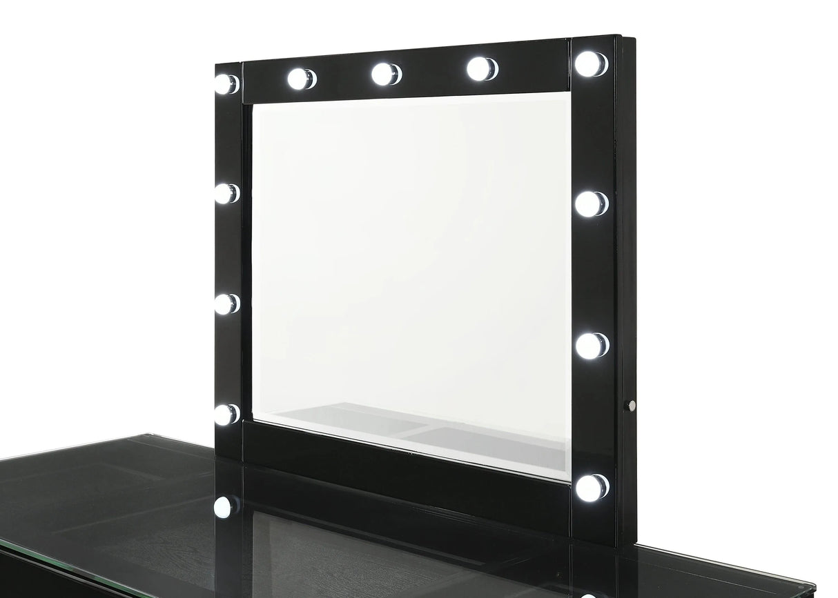 Avery Black Makeup Vanity Set with Lighted Mirror by Crown Mark at Eve Furniture