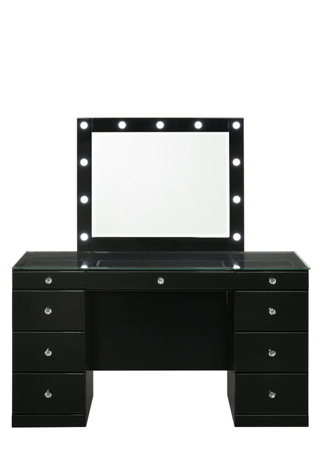 Avery Black Makeup Vanity Set with Lighted Mirror by Crown Mark at Eve Furniture