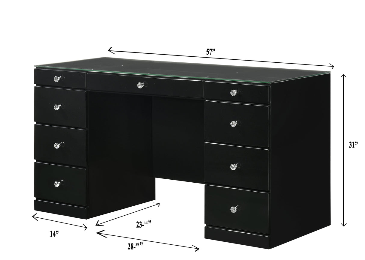 Avery Black Vanity Set w/LED Mirror & Stool