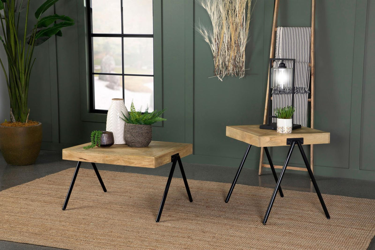 Avery Natural/Black Rectangular Coffee Table with Metal Legs