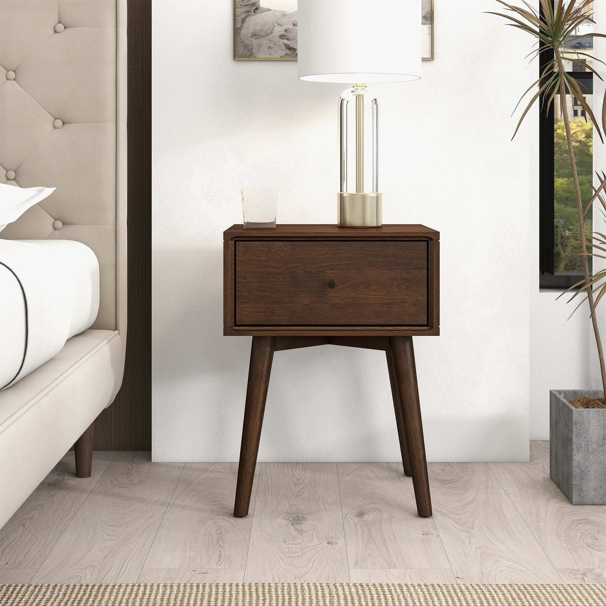 Avery Solid Wood Walnut Night Stand with Single Drawer by Ashcroft Imports at Eve Furniture