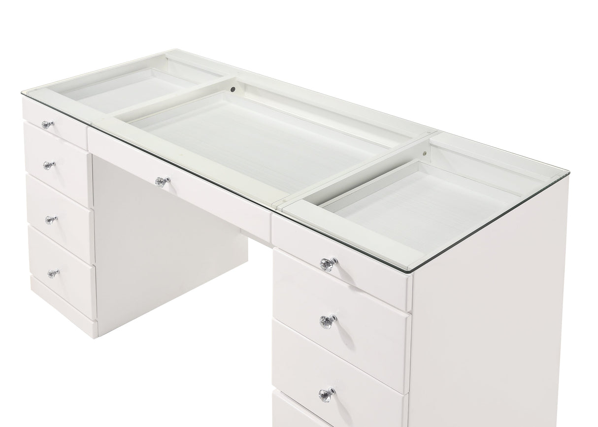 Avery White Vanity Set w/LED Mirror & Stool