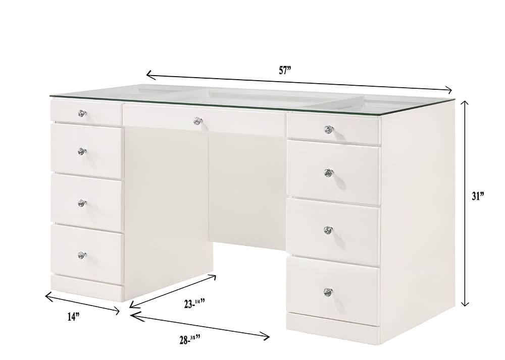 Avery White Vanity Set w/LED Mirror & Stool