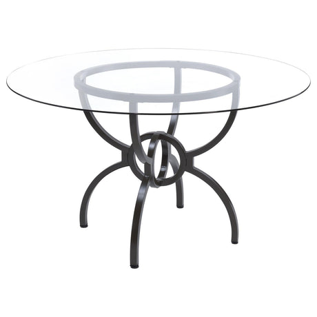 Aviano Clear and Gunmetal 48" Round Glass Top Dining Table by Coaster at Eve Furniture