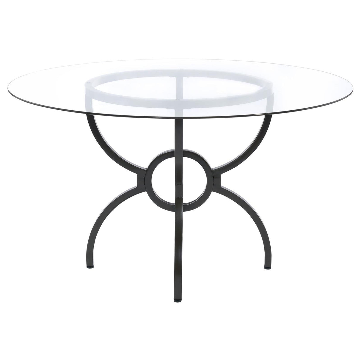 Aviano Clear and Gunmetal 48" Round Glass Top Dining Table by Coaster at Eve Furniture