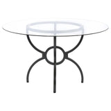 Aviano Clear and Gunmetal 48" Round Glass Top Dining Table by Coaster at Eve Furniture
