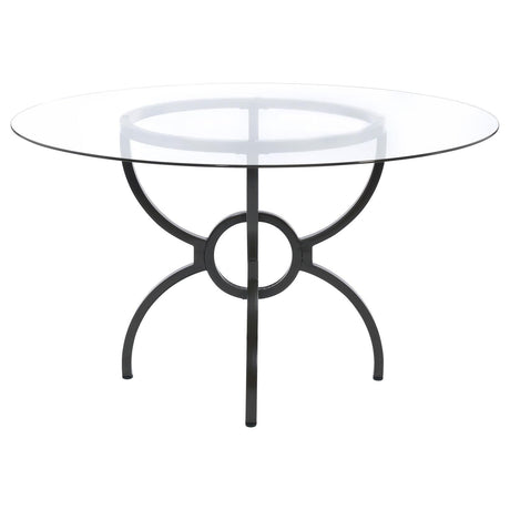Aviano Clear and Gunmetal 48" Round Glass Top Dining Table by Coaster at Eve Furniture
