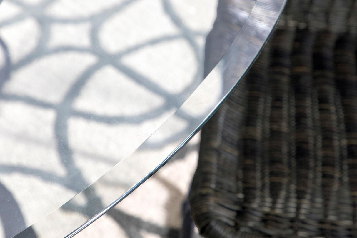 Aviano Clear and Gunmetal 48" Round Glass Top Dining Table by Coaster at Eve Furniture