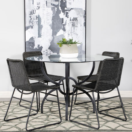 Aviano Clear and Gunmetal 48" Round Glass Top Dining Table by Coaster at Eve Furniture
