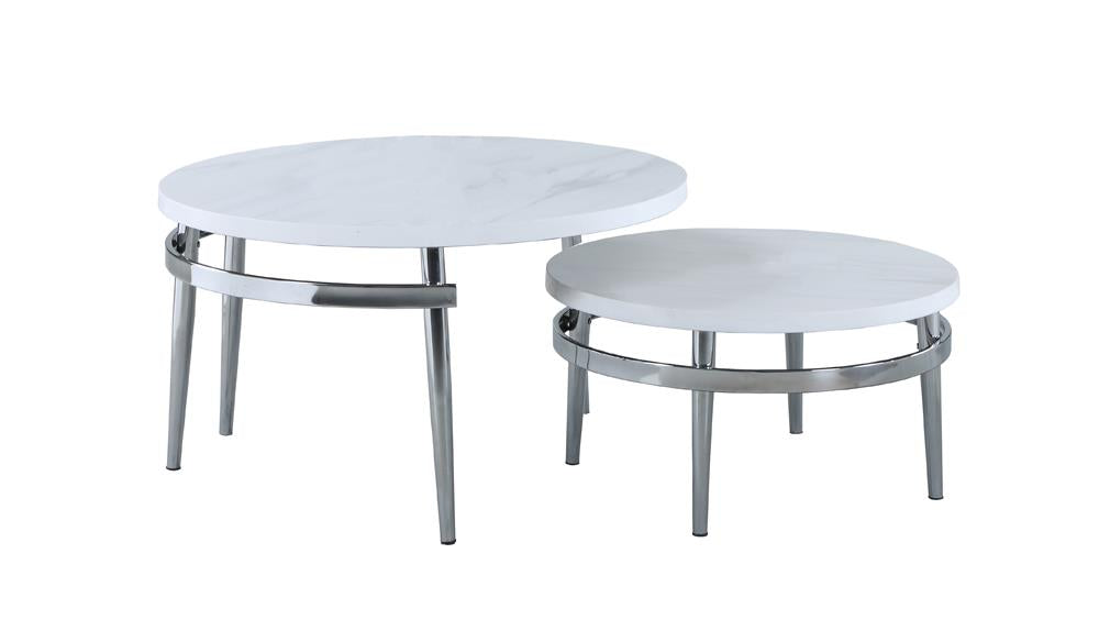 Avilla White/Chrome Round Nesting Coffee Table