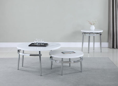 Avilla White/Chrome Round Nesting Coffee Table