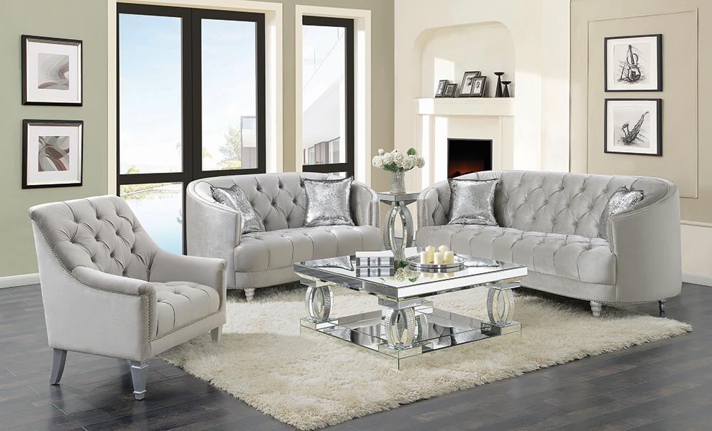 Avonlea 3-Piece Tufted Living Room Set Gray