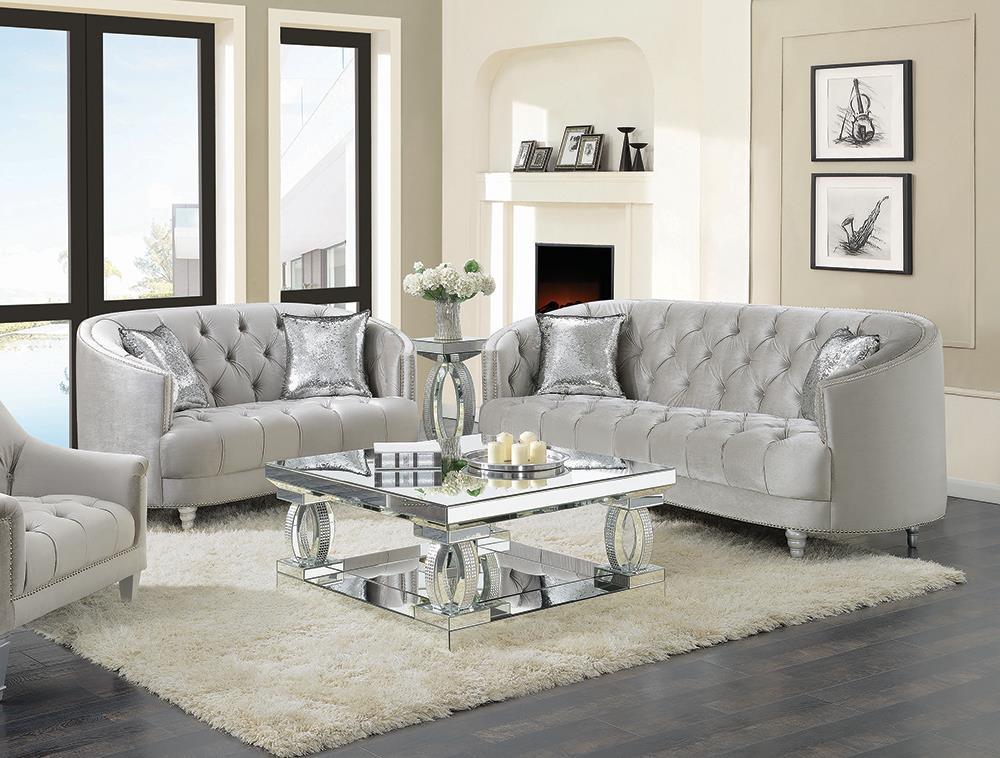 Avonlea Gray 2-Piece Upholstered Sloped Arm Living Room Set by Coaster at Eve Furniture