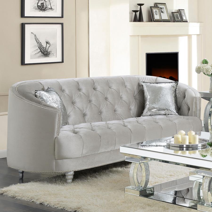 Avonlea Upholstered Sloped Arm Sofa Grey Velvet by Coaster at Eve Furniture