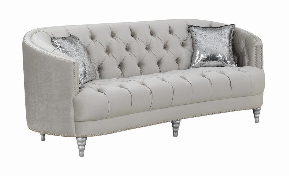 Avonlea Upholstered Sloped Arm Sofa Grey Velvet by Coaster at Eve Furniture