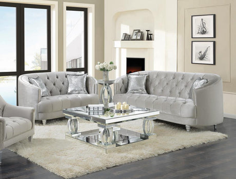 Avonlea Gray Sloped Arm Tufted Loveseat by Coaster at Eve Furniture