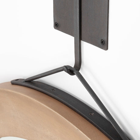 Avram Round Brown Wood Frame Mirror by Mercana at Eve Furniture