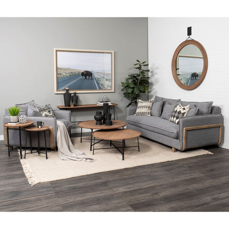 Avram Round Brown Wood Frame Mirror by Mercana at Eve Furniture