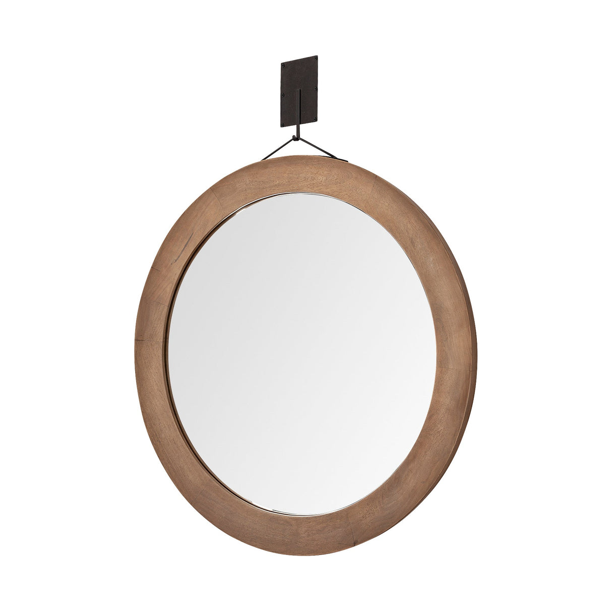 Avram Round Brown Wood Frame Mirror by Mercana at Eve Furniture