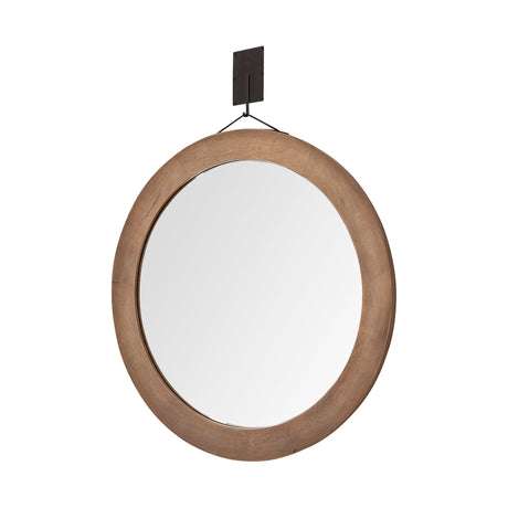 Avram Round Brown Wood Frame Mirror by Mercana at Eve Furniture