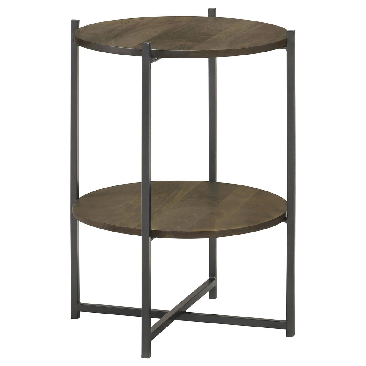 Axel Natural/Gunmetal Round Accent Table with Open Shelf by Coaster at Eve Furniture
