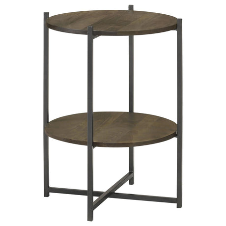 Axel Natural/Gunmetal Round Accent Table with Open Shelf by Coaster at Eve Furniture