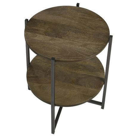 Axel Natural/Gunmetal Round Accent Table with Open Shelf