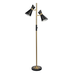 Axis Brassed Gold Floor Lamp with 4-Way Switch Double Spots with Metal Base by Ashcroft Furniture at Eve Furniture