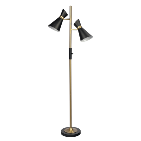 Axis Brassed Gold Floor Lamp with 4-Way Switch Double Spots with Metal Base by Ashcroft Furniture at Eve Furniture