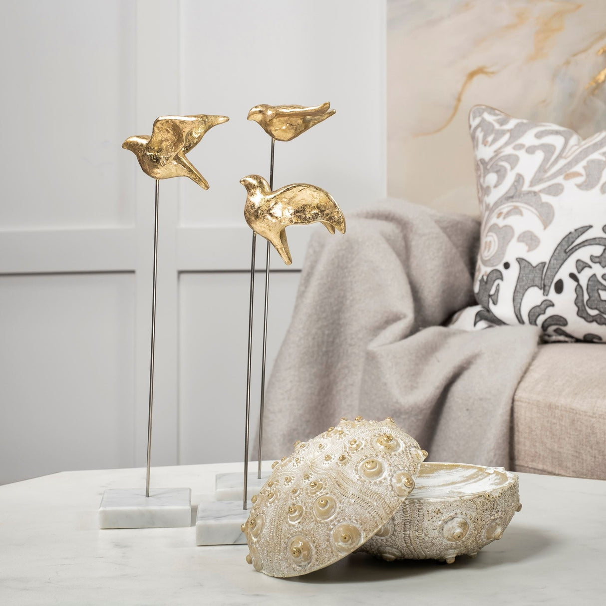 Aya Set of 3 Gold Metal Decorative Birds by Mercana at Eve Furniture