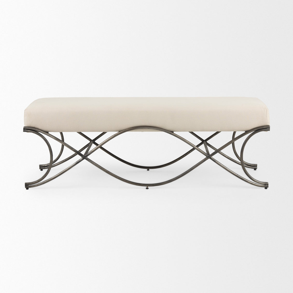Ayla 55L x 17.6W x 18H Cream Fabric Seat W/ Antique Nickel Frame Bench by Mercana at Eve Furniture
