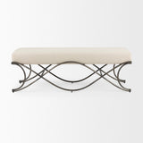 Ayla 55L x 17.6W x 18H Cream Fabric Seat W/ Antique Nickel Frame Bench by Mercana at Eve Furniture