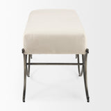 Ayla 55L x 17.6W x 18H Cream Fabric Seat W/ Antique Nickel Frame Bench by Mercana at Eve Furniture