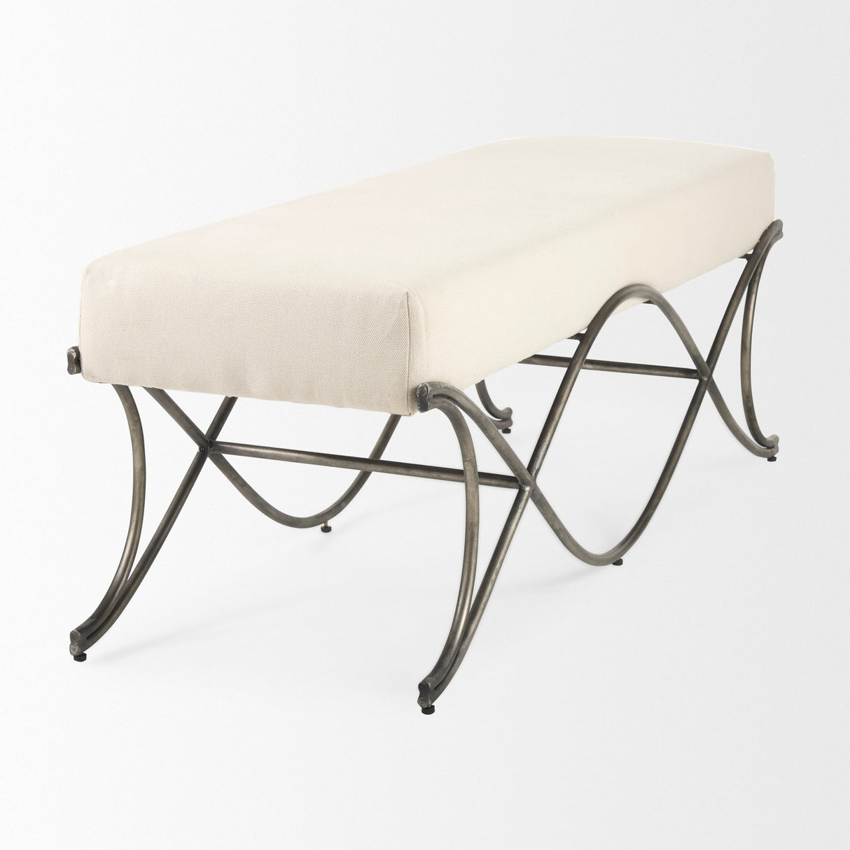 Ayla 55L x 17.6W x 18H Cream Fabric Seat W/ Antique Nickel Frame Bench by Mercana at Eve Furniture