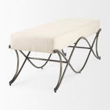 Ayla 55L x 17.6W x 18H Cream Fabric Seat W/ Antique Nickel Frame Bench by Mercana at Eve Furniture