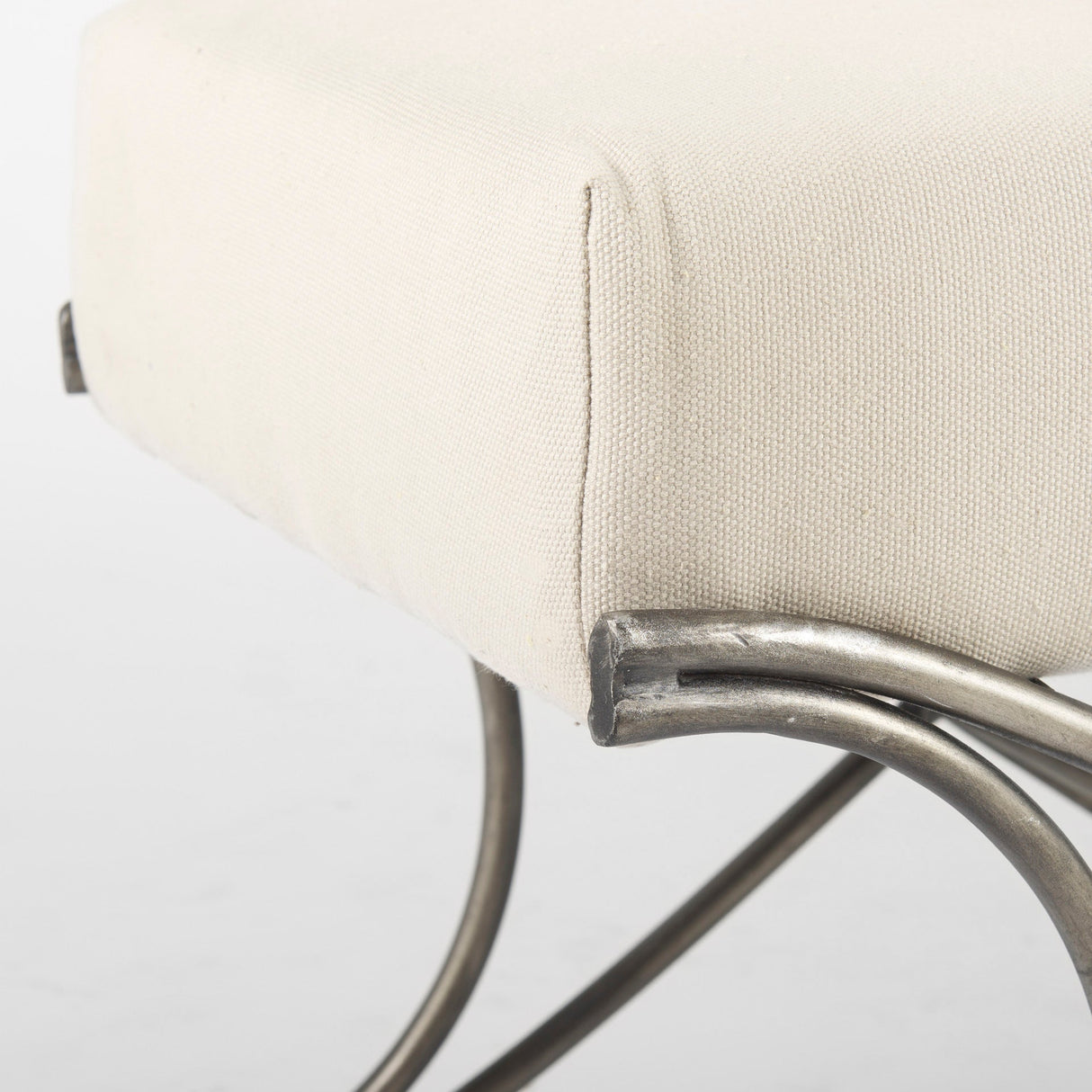 Ayla 55L x 17.6W x 18H Cream Fabric Seat W/ Antique Nickel Frame Bench by Mercana at Eve Furniture