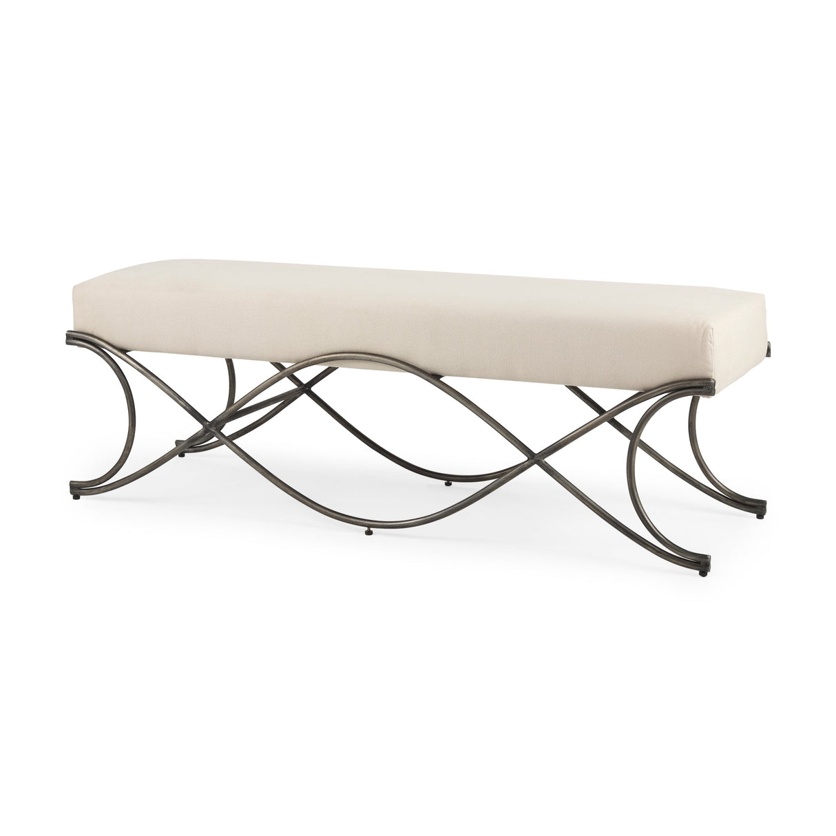 Ayla 55L x 17.6W x 18H Cream Fabric Seat W/ Antique Nickel Frame Bench by Mercana at Eve Furniture