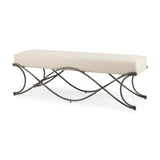 Ayla 55L x 17.6W x 18H Cream Fabric Seat W/ Antique Nickel Frame Bench by Mercana at Eve Furniture